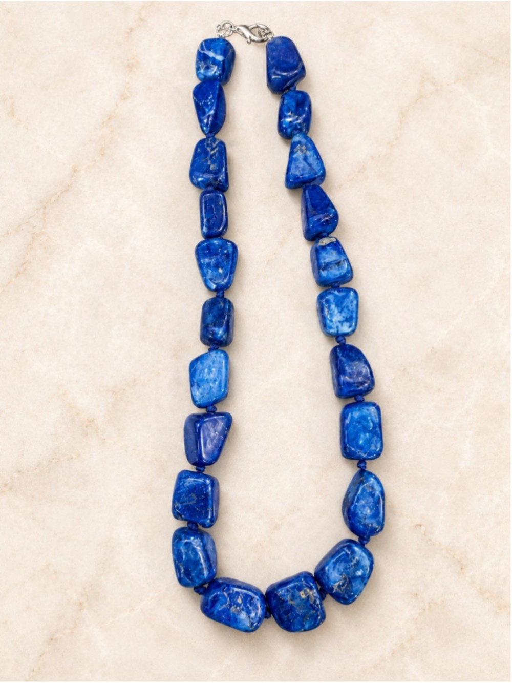 Blue Lapis Lazuli Nugget Bead Necklace Statement Chunky Stone 18” 4.9oz